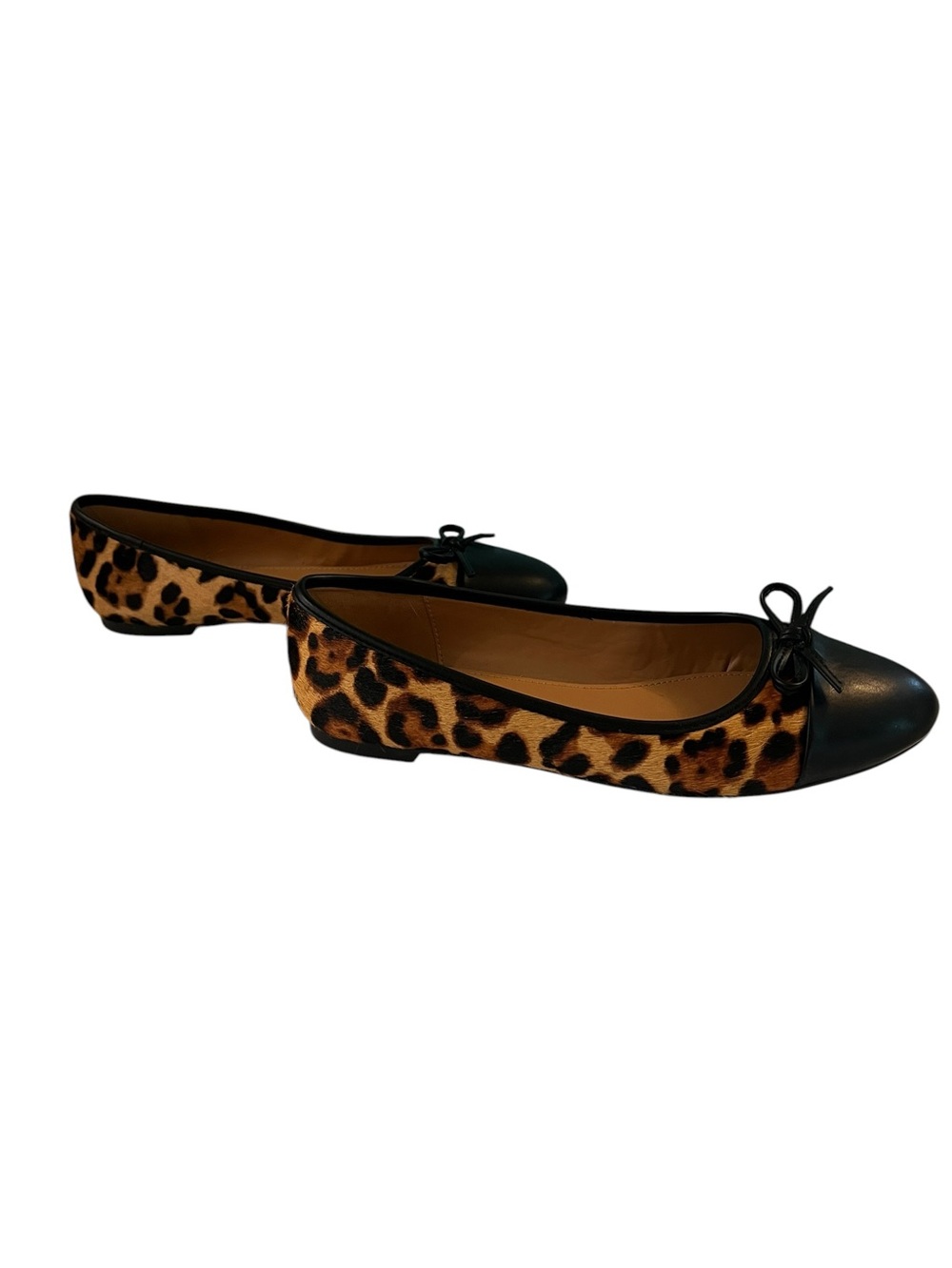 J. Crew Leopard Print Calf Hair Ballet Flats Black Cap Toe & Feminine Bow- 7 1/2 - Picture 2 of 7